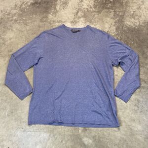 Mens Island Company Blue V-Neck Long Sleeve Linen Sweater L‎ *